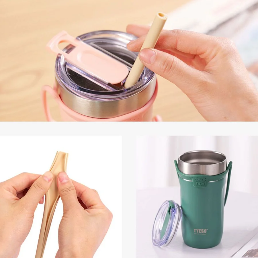 Tyeso Thermoses Stainless Steel Coffee Mug with Straw Insulated Vacuum Flask Tumbler Double-Walled Bottle for Hot Cold Beverages - Image 2