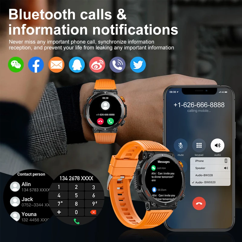 New men's smart watch 1.46IPS HD screen Compass 100+sport IP67waterproof Bluetooth call Blood pressure and Heart rate monitoring - Image 4