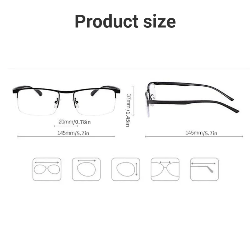 Progressive Multifocal Reading Glasses for Women and Men Anti-Blue Light Half Frame Bifocal Presbyopia Eyeglasses +100 To +400 - Image 4