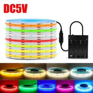 5V USB Battery Powered COB Led Strip Light 3mm 5mm 8mm PCB with Switch DC White Red Yellow 320LEDs/m Flexible Adhesive Tape Lamp