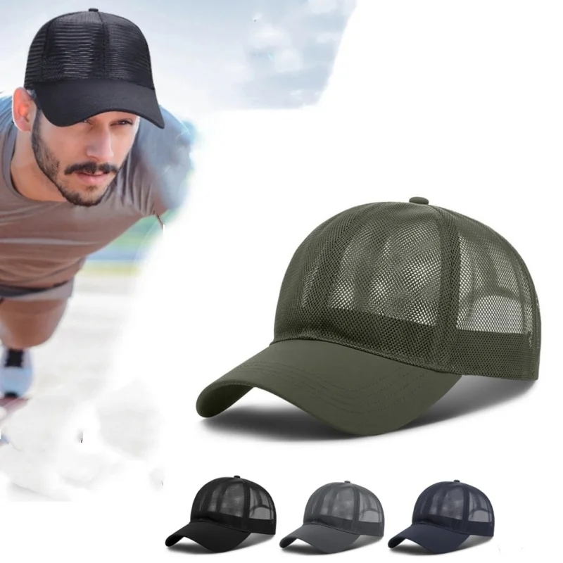 Summer Full Mesh Breathable Net Sports Cap Visors Running Cycling Riding Hiking Fitness Sunhat Outdoor Baseball Golf Cap Trucker