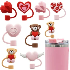 Cute Silicone Straw Plug 10mm 3D Heart-shaped Drinking Straw Dust Cap Kitchen Tool Splash Proof Straw Topper Cap Cup Accessories