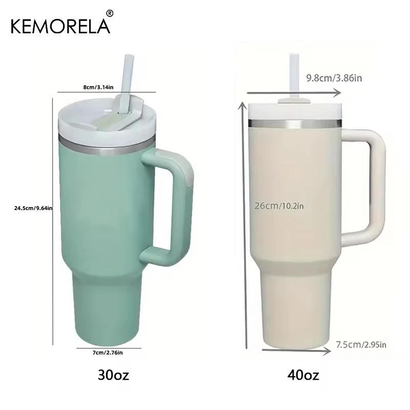 KEMORELA 30&40 oz Tumbler With Handle Lid Straw 887/1182ML Stainless Steel Water Bottle Vacuum Thermos Cup Travel Car Coffee Mug - Image 6