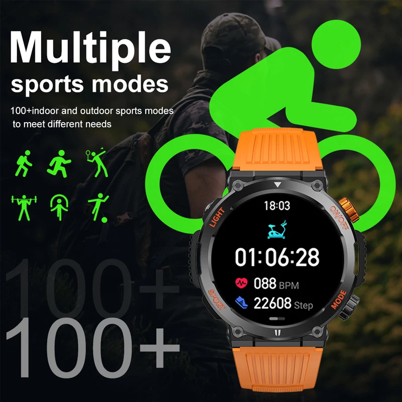 New men's smart watch 1.46IPS HD screen Compass 100+sport IP67waterproof Bluetooth call Blood pressure and Heart rate monitoring - Image 5