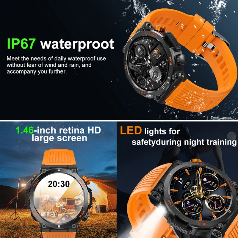 New men's smart watch 1.46IPS HD screen Compass 100+sport IP67waterproof Bluetooth call Blood pressure and Heart rate monitoring - Image 3