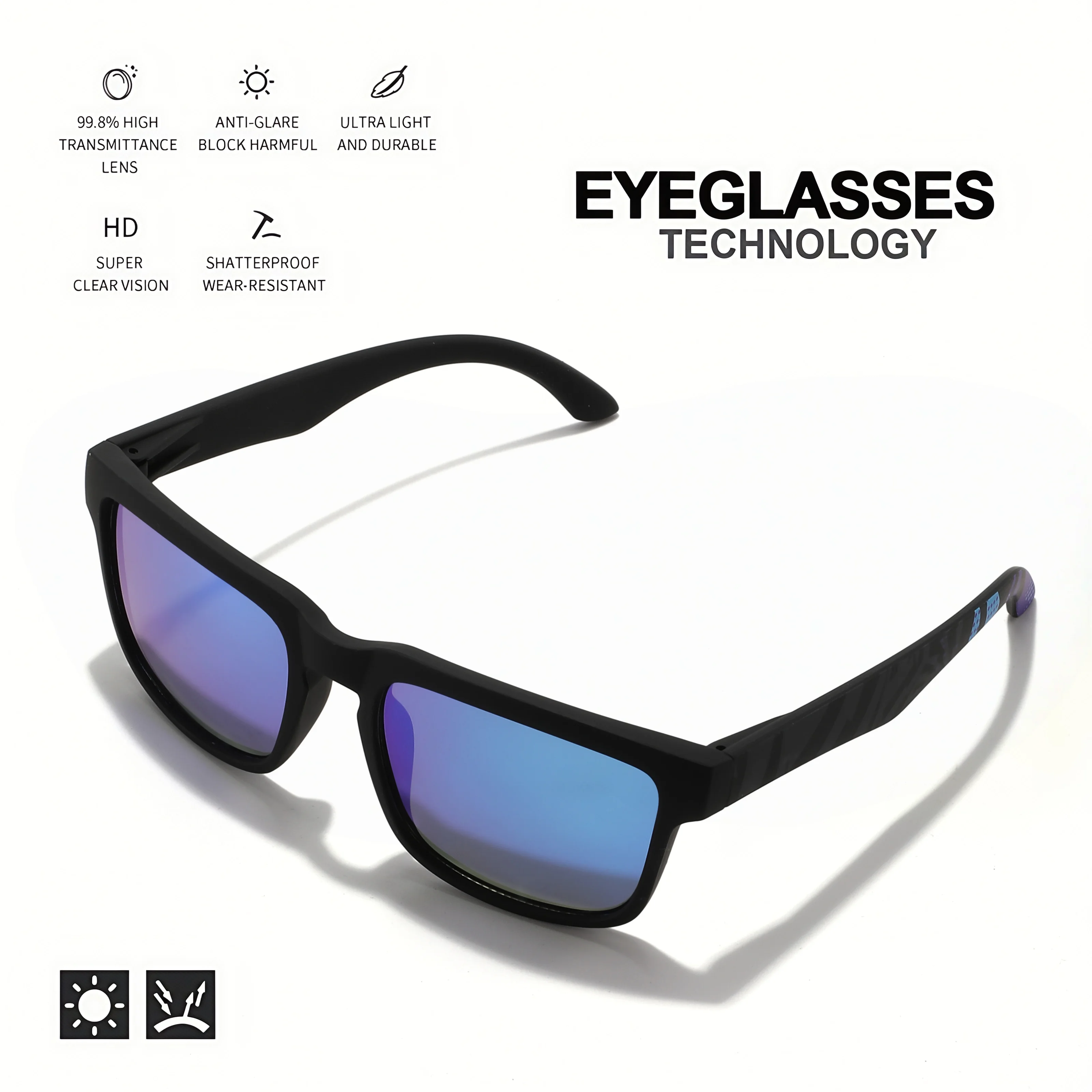 4PCS Square Sports Sunglasses with Designer Temple Pattern - UV400 for Men Women, Beach Vacation - Image 4