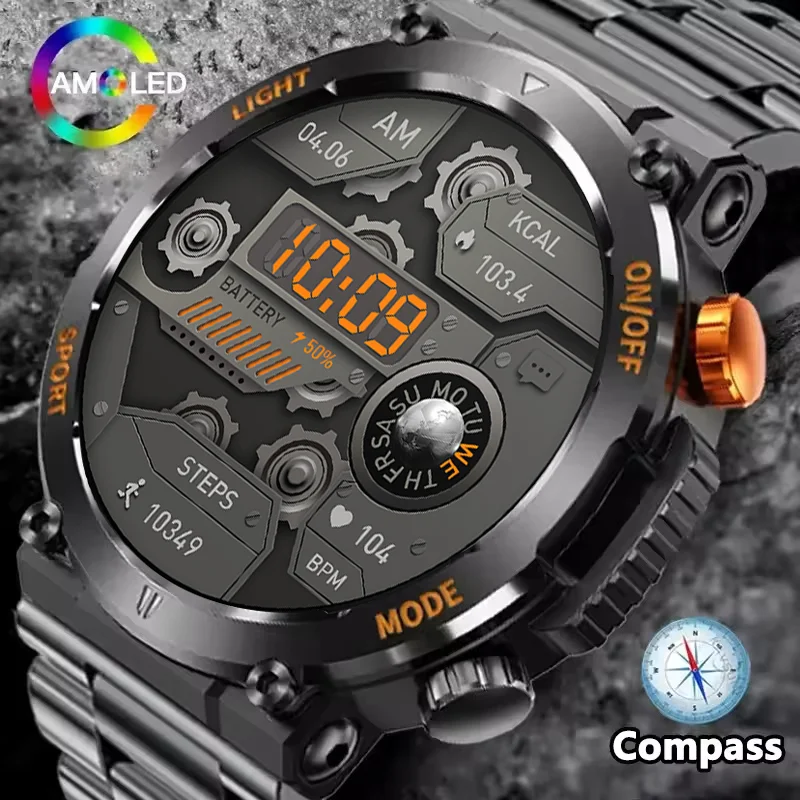 New men's smart watch 1.46IPS HD screen Compass 100+sport IP67waterproof Bluetooth call Blood pressure and Heart rate monitoring