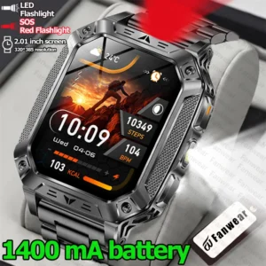Robust military smart watch 1400Mah battery fitness tracking 10ATM waterproof tactical sports flashlight men's phone watch