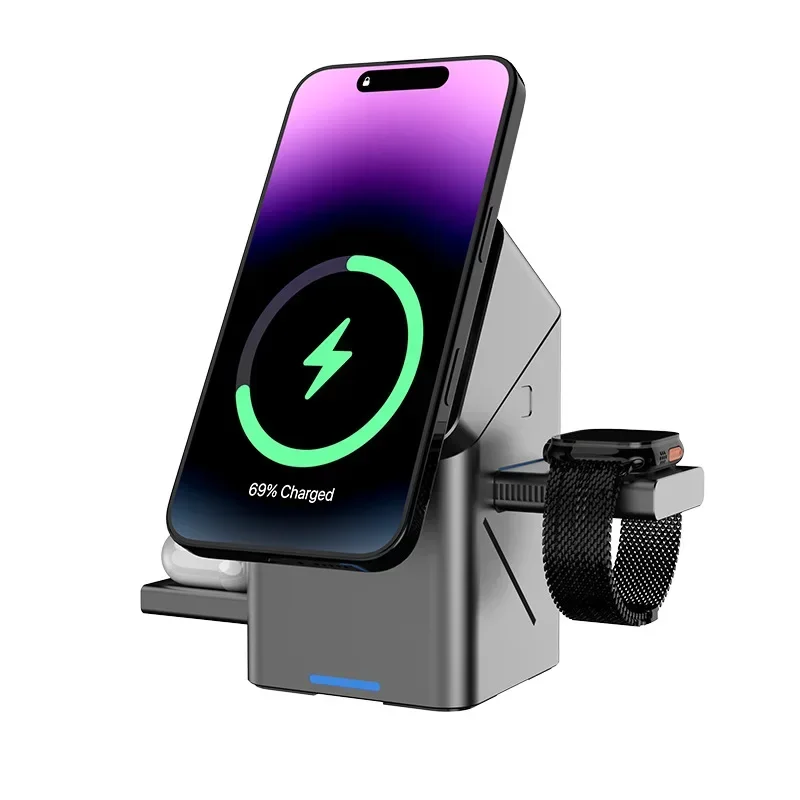 2025 New Automatic Touch Magnetic Multi-function 3 in 1 Wireless Charger for Iphone 16 15 14 13 Pro Max Iwatch Airpods Charger - Image 4