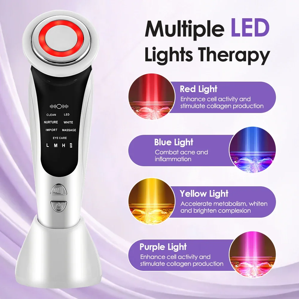 7 in 1 EMS Facial Massager Face Beauty Instrument with Induced Vibration and Hot Compress Face Skin Care Tool LED Light Therapy - Image 3