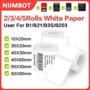 Niimbot B1 Portable Printer White Sticker 2/3/4/5Rolls Waterproof Paper Adhesive Label Printer Residential &Commercial For B21