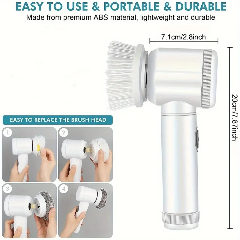 Electric Spin Scrubber,Bathroom Cleaning Brush Power Scrubber with 5 Replaceable Brush Heads, Electric Cleaning Brush - Image 4