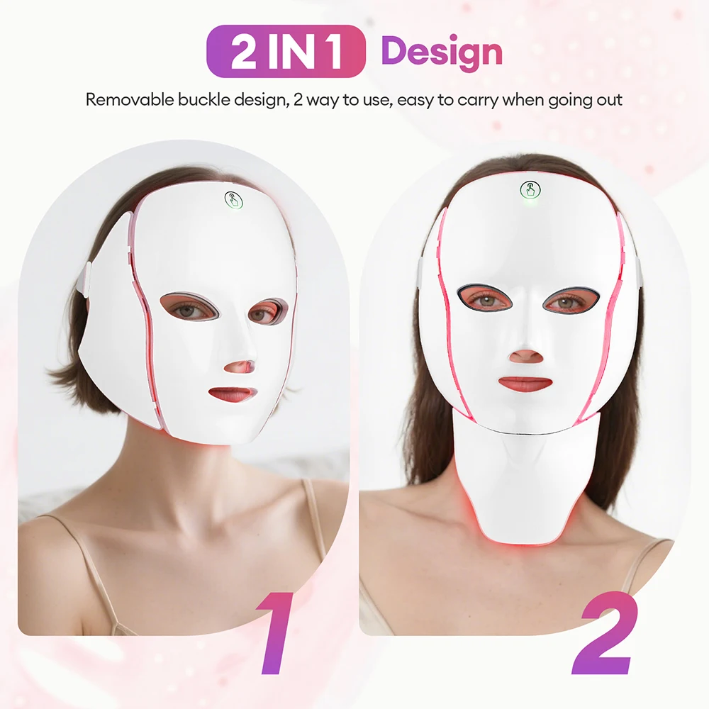 7 Colors Photon Facial LED Mask Red Light Therapy Anti Aging Face Neck Beauty Mask Relaxation Treatment Anti-Wrinkle Skin Care - Image 2