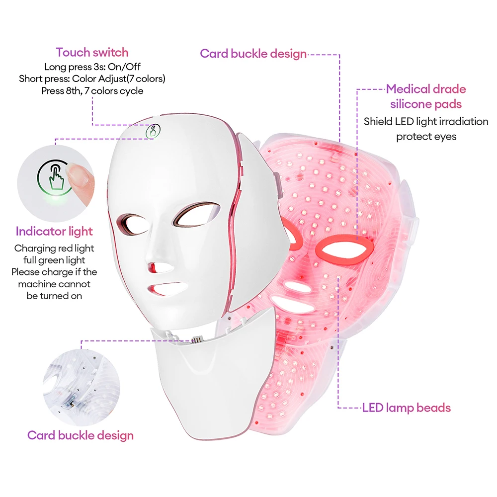 7 Colors Photon Facial LED Mask Red Light Therapy Anti Aging Face Neck Beauty Mask Relaxation Treatment Anti-Wrinkle Skin Care - Image 5