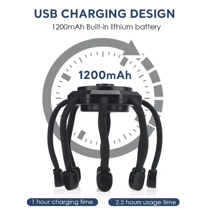 Electric Head Massager Octopus Massager 20 Contracts 5 Modes Scalp Massager 2 Extra Long Contract Red Light Therapy Device - Image 5