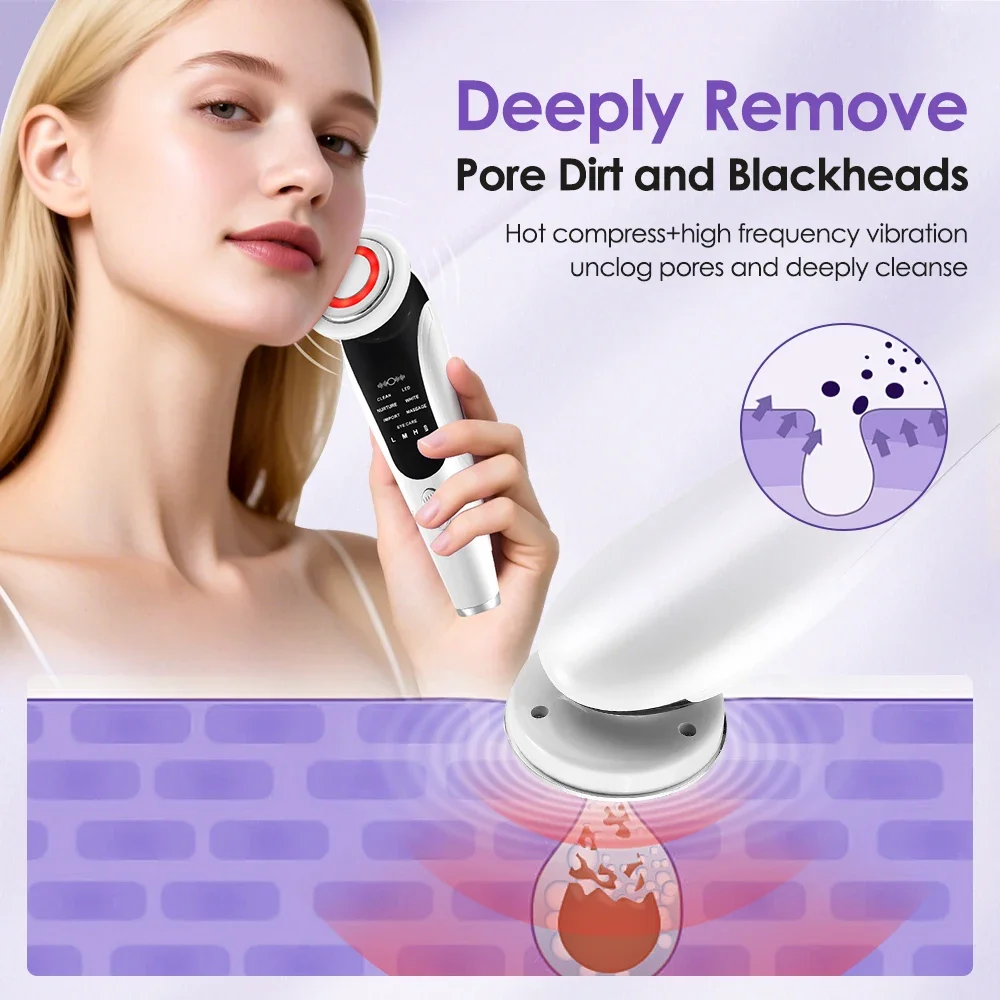 7 in 1 EMS Facial Massager Face Beauty Instrument with Induced Vibration and Hot Compress Face Skin Care Tool LED Light Therapy - Image 5