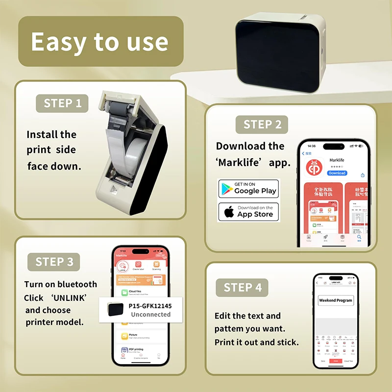 Marklife P15 Mini Portable Thermal Printer Wireless Bluetooth Label Tag Maker For Home Office Labeling Sticker Machine With USB - Image 5