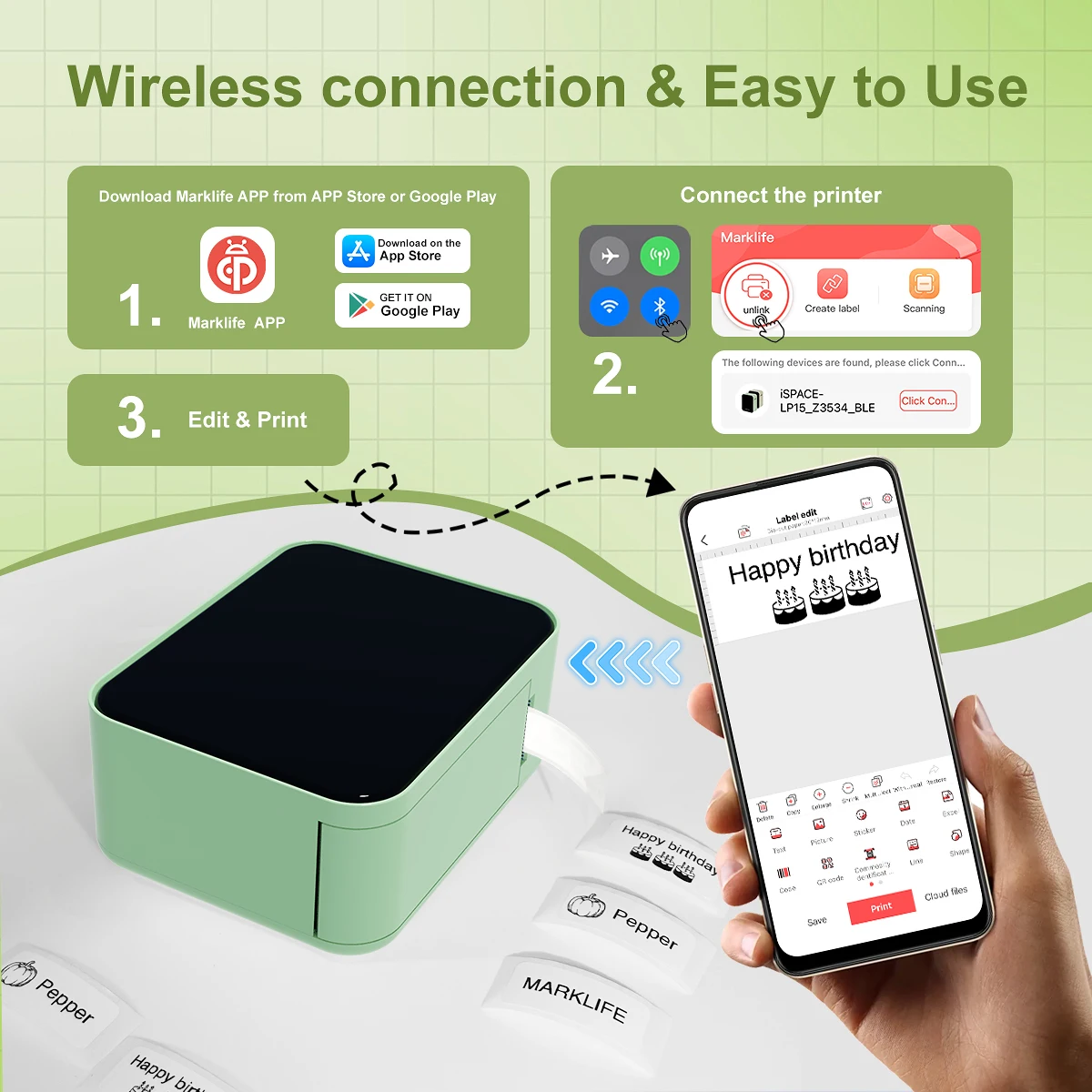 Marklife P15 Portable Thermal Printer Mini Label Printer Inkless Bluetooth Adhesive Printing Machine Sticker Labeling Machine - Image 5