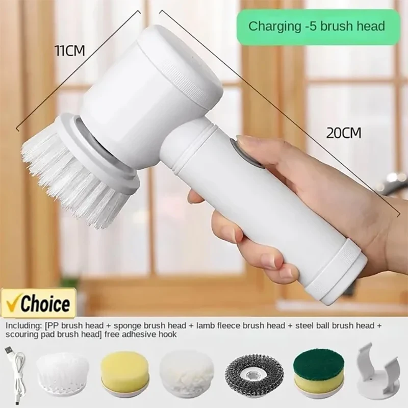 Electric Spin Scrubber,Bathroom Cleaning Brush Power Scrubber with 5 Replaceable Brush Heads, Electric Cleaning Brush - Image 2