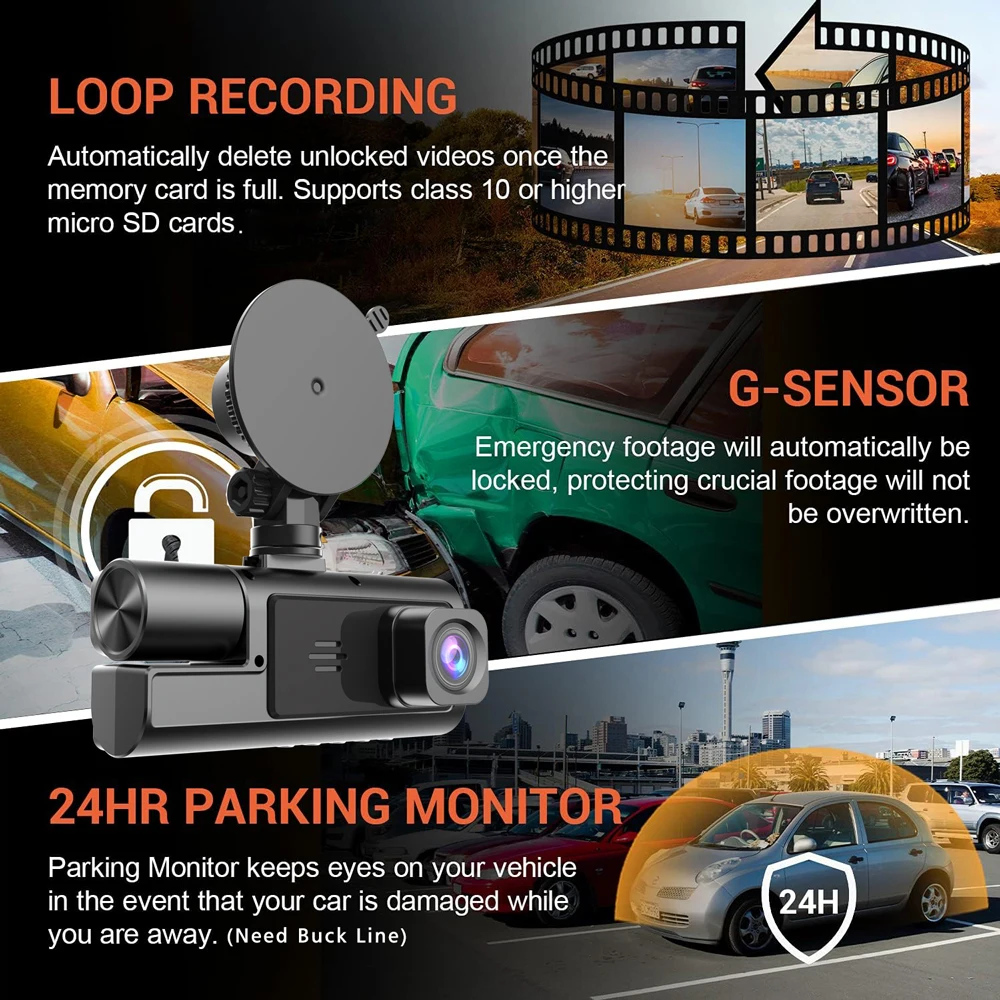 WIFI 3 Camera Dash Cam 1080P Cabin Car Dvr Interior Vehicle Three Way Channel Dvrs Recorder Video Registrator Dashcam Camcorder - Image 6