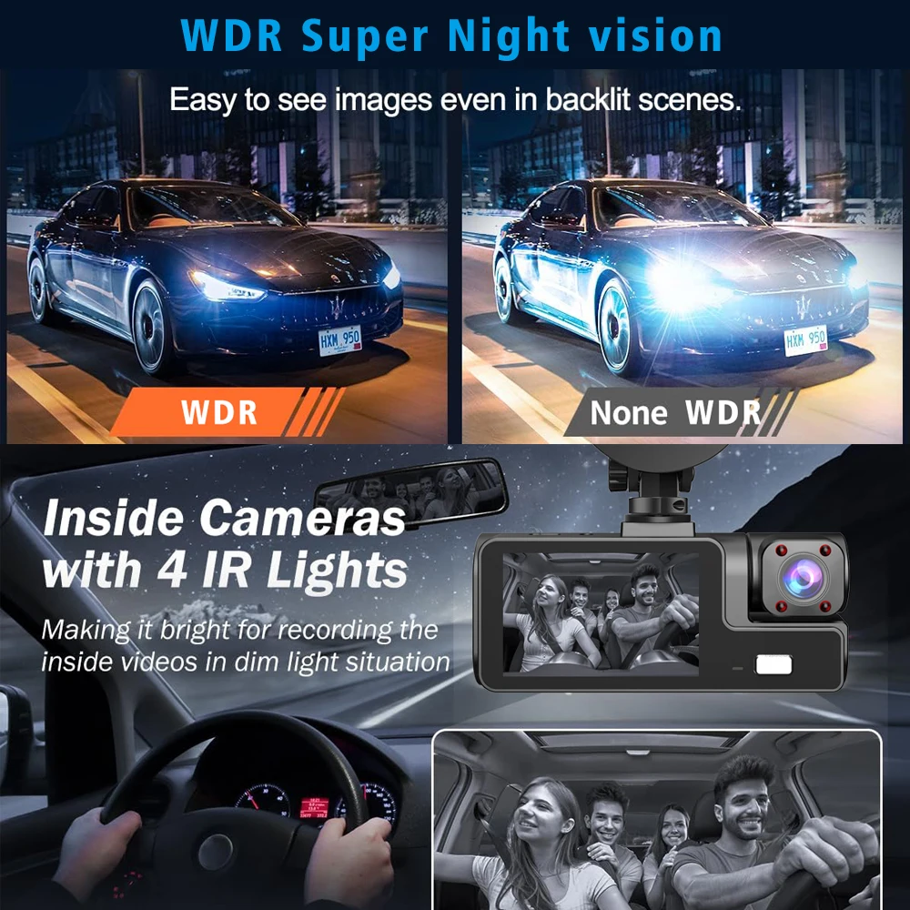 WIFI 3 Camera Dash Cam 1080P Cabin Car Dvr Interior Vehicle Three Way Channel Dvrs Recorder Video Registrator Dashcam Camcorder - Image 2