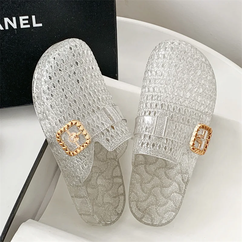 Luminary Glitter Jelly Flats – Breathable Jewel-Buckle Loungers - Image 4