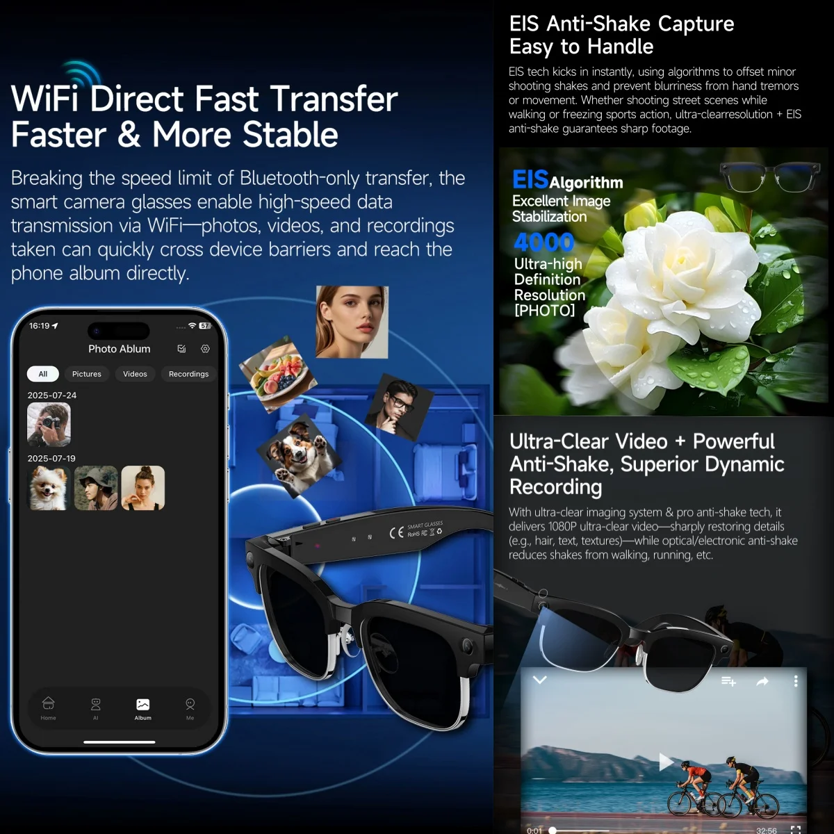 Smart AI Glasses 4K 8MP Camera Recording Videos Photo Recognition Answer Translation BT Call Photochromic Sunglasses Waterproof - Image 6
