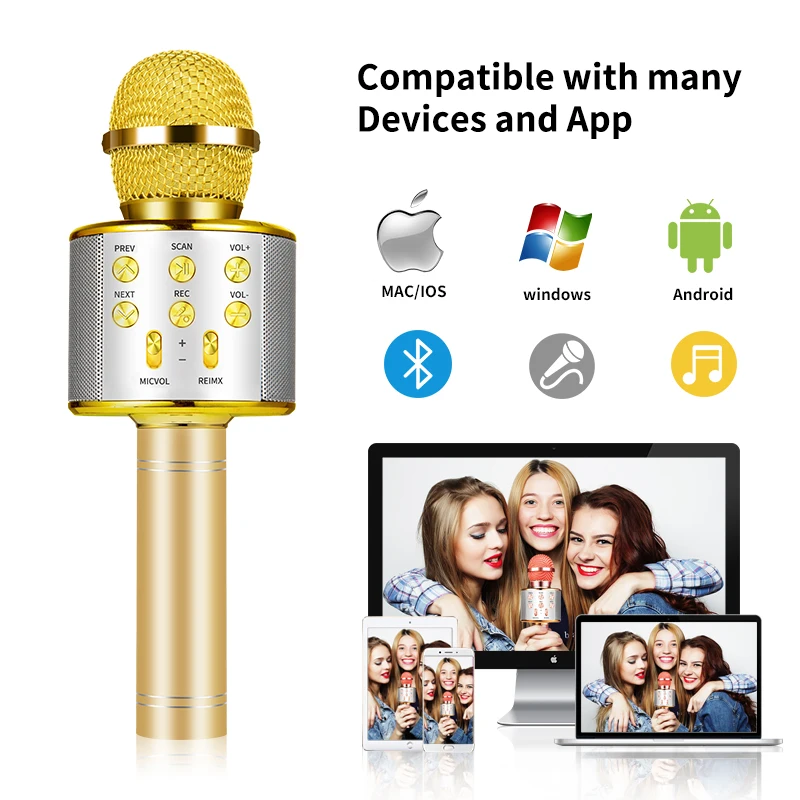 Wireless Karaoke Microphone Bluetooth Speaker, Multi-Function Controls 5-in-1 portable Handheld Mic for singing For Party - Image 4