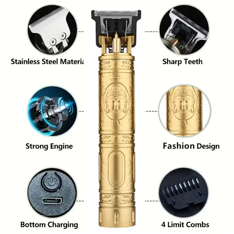 Electric Hair Clipper for Men Professional Barber Shaver Beard Trimmer Dragon Buddha Design Body Hair Cutting Machine USB - Image 5