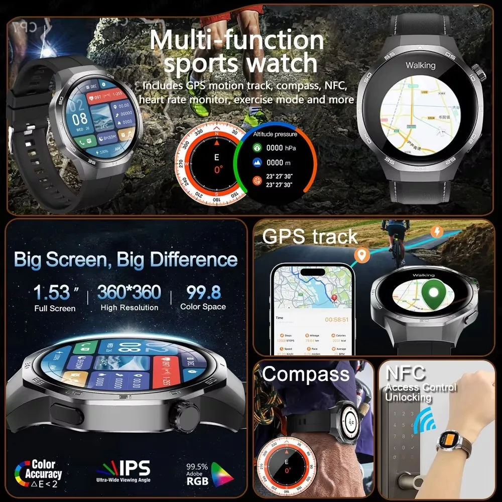 2026 New Watch 5 MAX smart watch HD IPS screen NFC GPS tracker Bluetooth call waterproof 100+Exercise blood pressure monitoring - Image 2