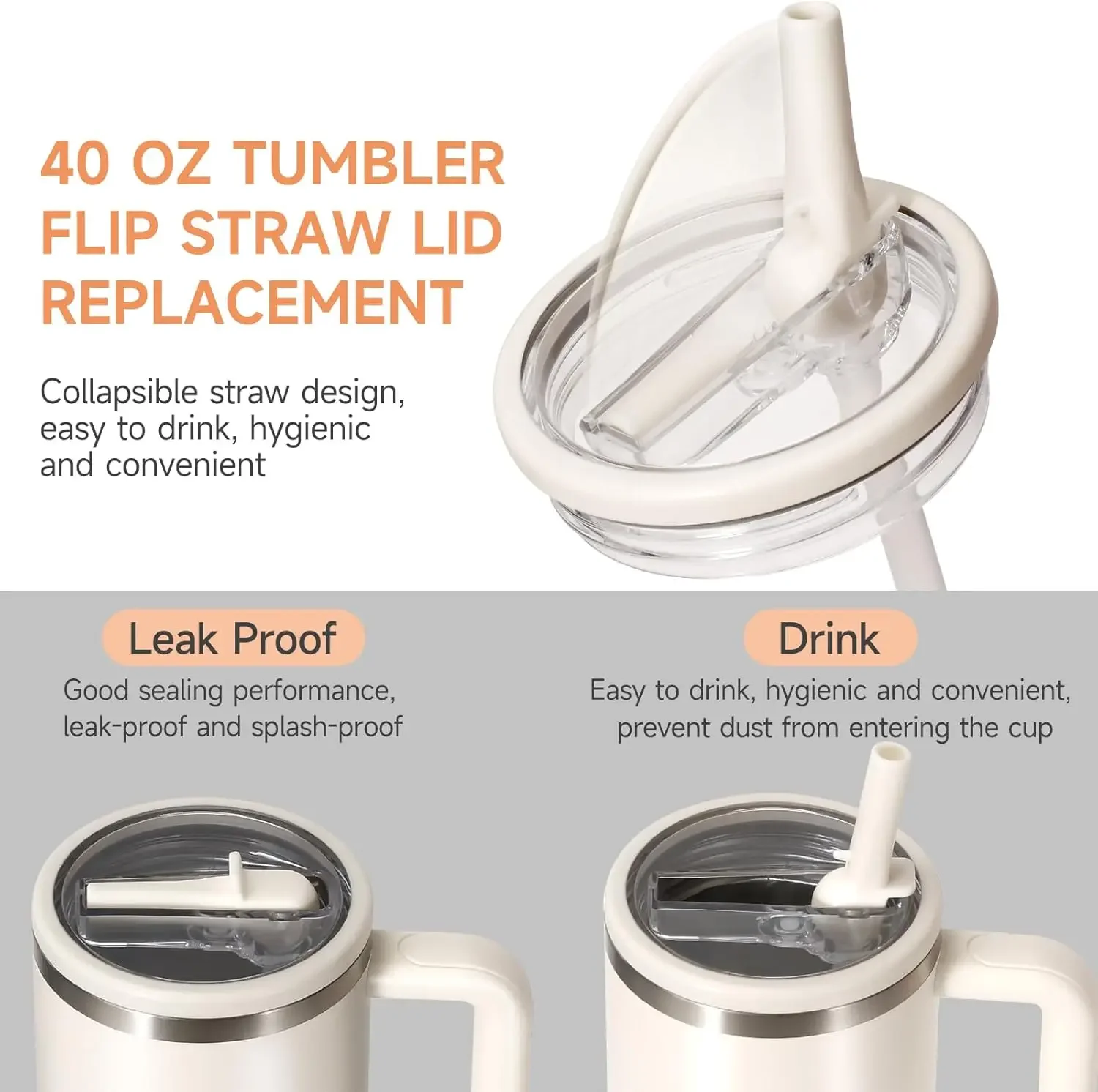 40oz Lid for Stanley Flip Straw Leak Proof Spill-proof Cup Cover Tumbler Lid Replacement for Stanley Cup Accessories Straw Cover - Image 3