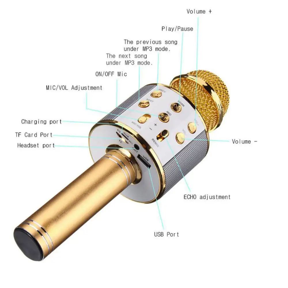 Wireless Karaoke Microphone Bluetooth Speaker, Multi-Function Controls 5-in-1 portable Handheld Mic for singing For Party - Image 5