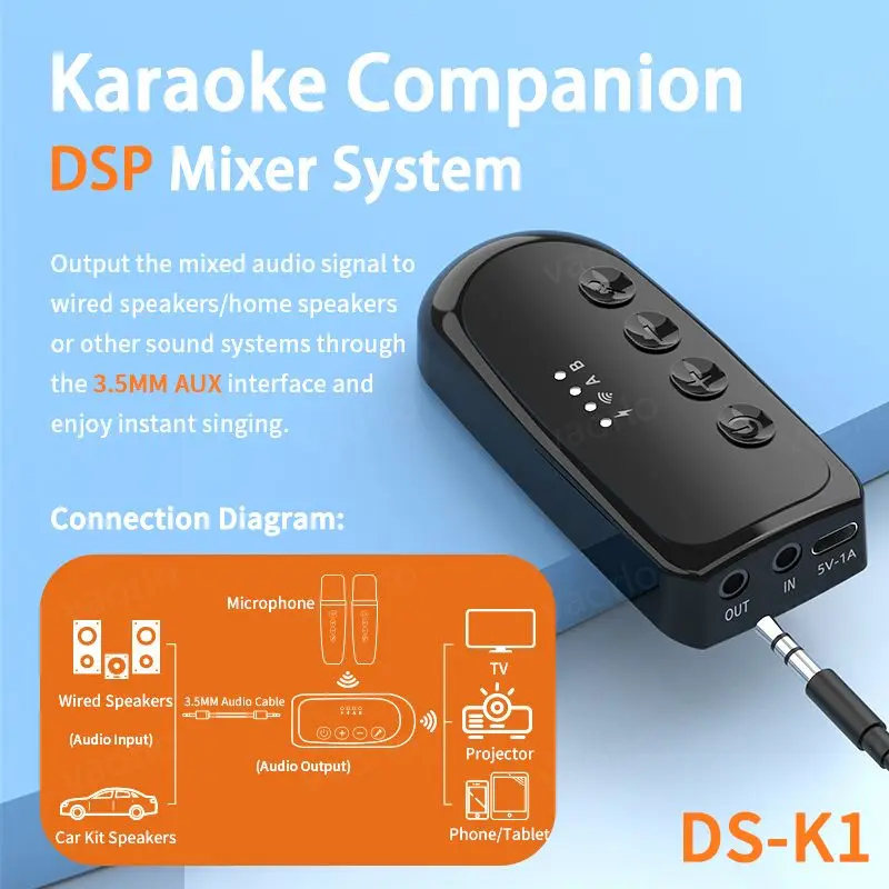 Wireless Karaoke Companion Bluetooth 5.3 Dynamic Microphone KTV DSP Mixer System 3.5MM AUX Type-C Amplifier Host For Speaker Car - Image 2