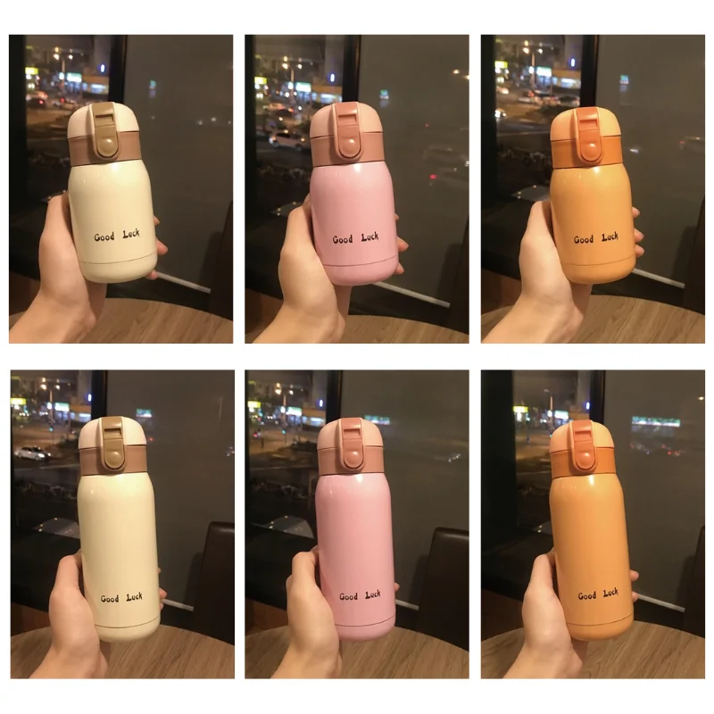 200/350ml Cute Mini Thermos Cup Stainless Steel Thermal Coffee Mug Portable Vacuum Flask Insulated Water Bottle with Button Lid - Image 3