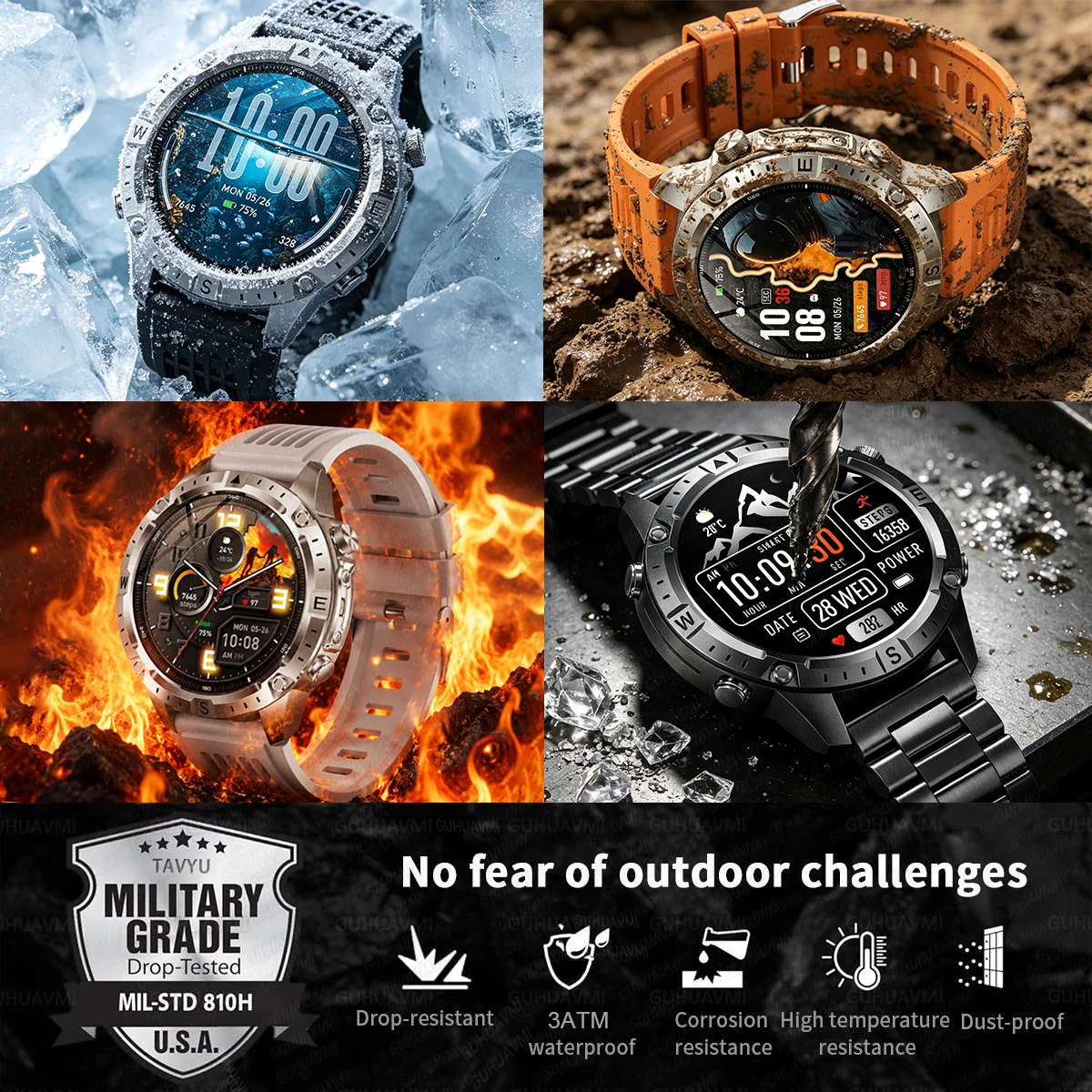 2026New Military Built-in GPS Offline Map Smart Watch AMOLED HD BT Call Compass Flashlight 3ATM Waterproof Men Sports Smartwatch - Image 6