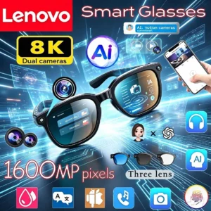 Lenovo 8K HD AI Smart Glasses 1600WCamera Dual Real-time Translation Bluetooth Call Shoot Audio Video Music Play Sunglasses 2026