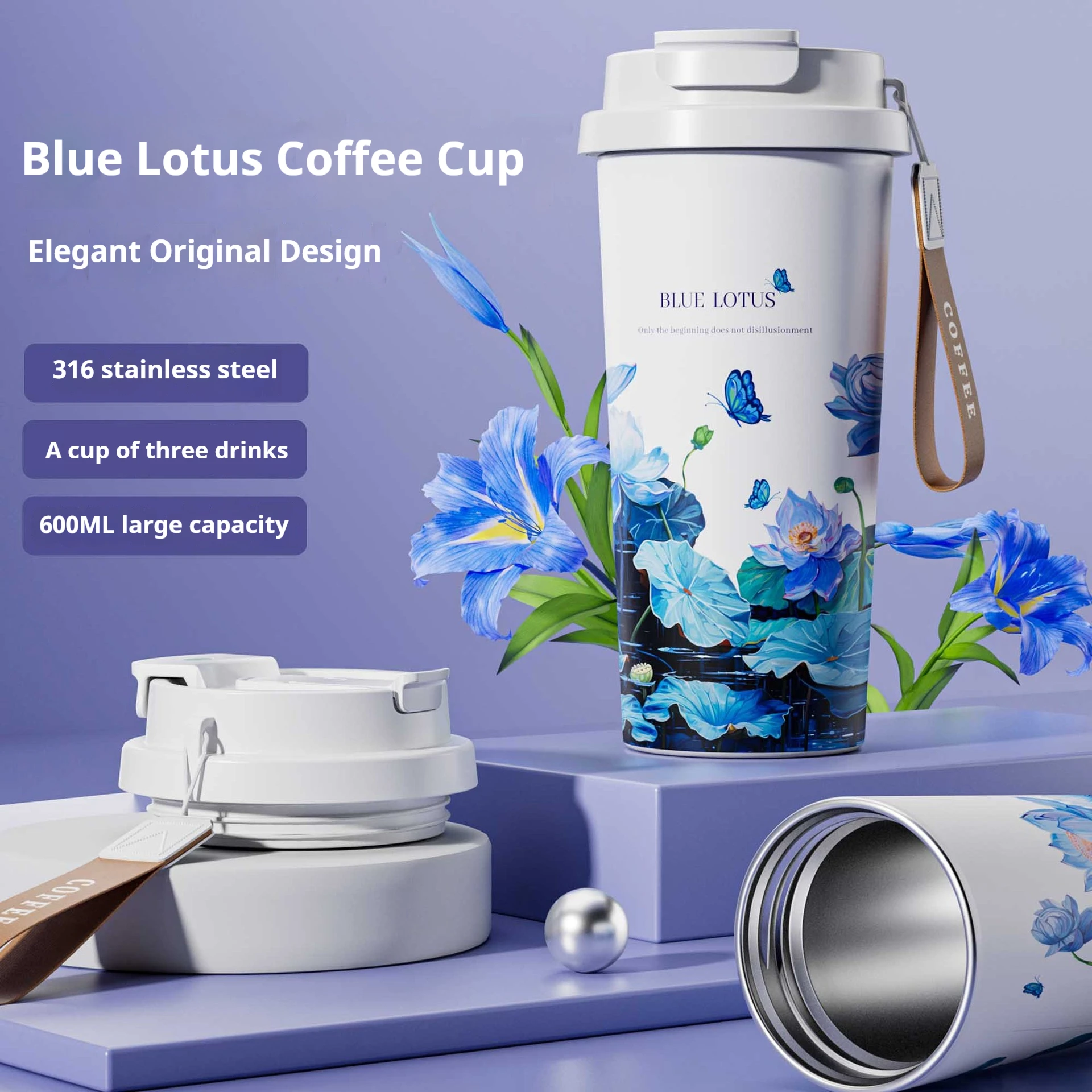 600ML Stainless Steel Thermos Bottle Portable Vacuum Flasks Dual-Drink Coffee Mug Sports Straw Water Bottle Car Insulated Cup - Image 2
