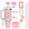 10PCS Accessories Set for Stanley Cup, 2 Straw and Brush and 1 Flower Charm Chain 3 Spill Proof Stopper Flowers Straw Cover Boot