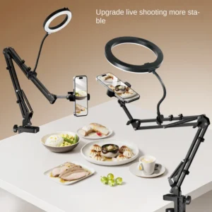 Mobile phone bracket for desktop self-shooting ring light