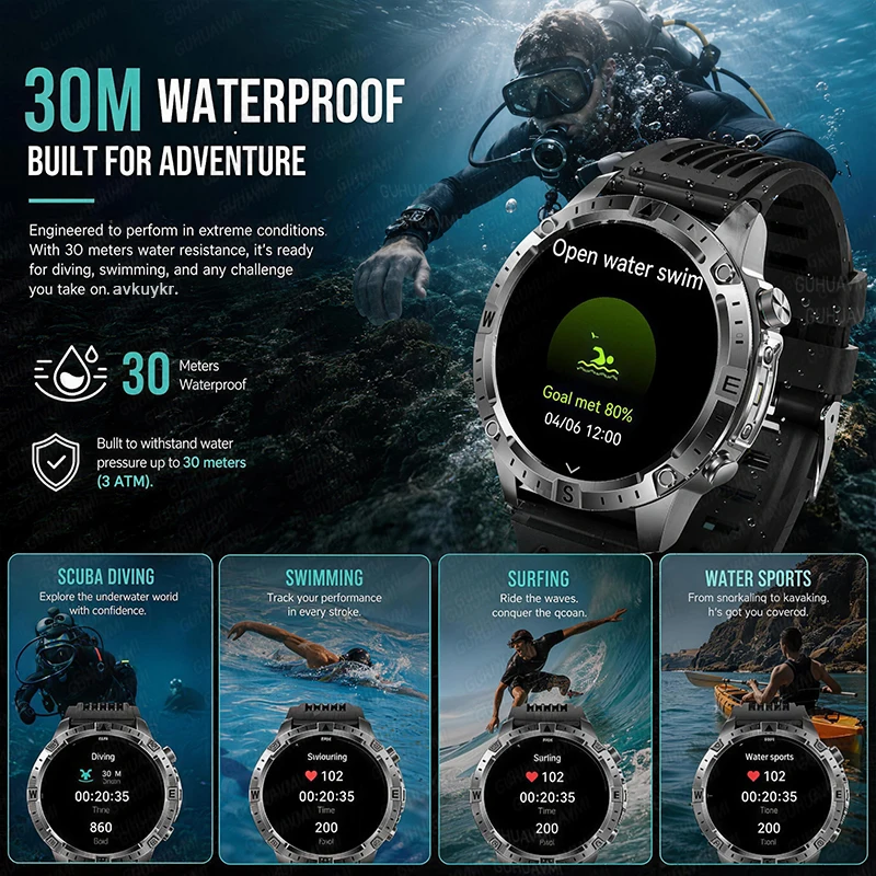 2026New Military Built-in GPS Offline Map Smart Watch AMOLED HD BT Call Compass Flashlight 3ATM Waterproof Men Sports Smartwatch - Image 3