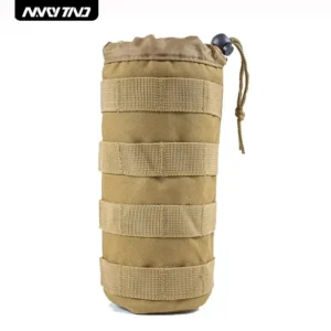Single Tactical Water Bottle Pouch - Premium Nylon MOLLE Compatible Durable Waterproof For Camping Hiking Outdoor Sports Khaki