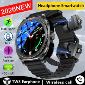 2026 New 2 in 1 Smart Watch With Earbuds Smartwatch 400MAH TWS Bluetooth Earphone Heart Rate Blood Oxygen Monitor Sports Watch