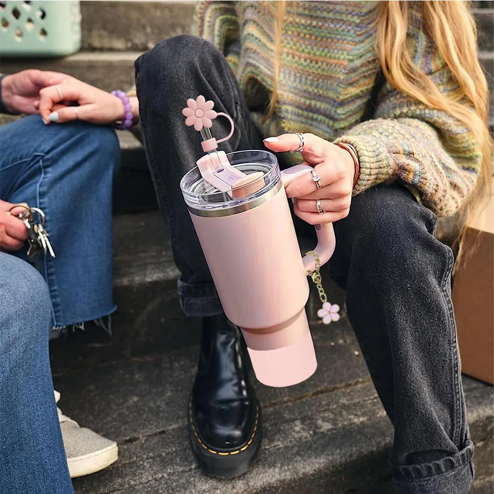9pcs Accessories Set 3 Spill Proof Stopper Flowers Straw Cover Boot 2 Straw and Brush and 1 Flower Charm Chain for Stanley Cup - Image 6