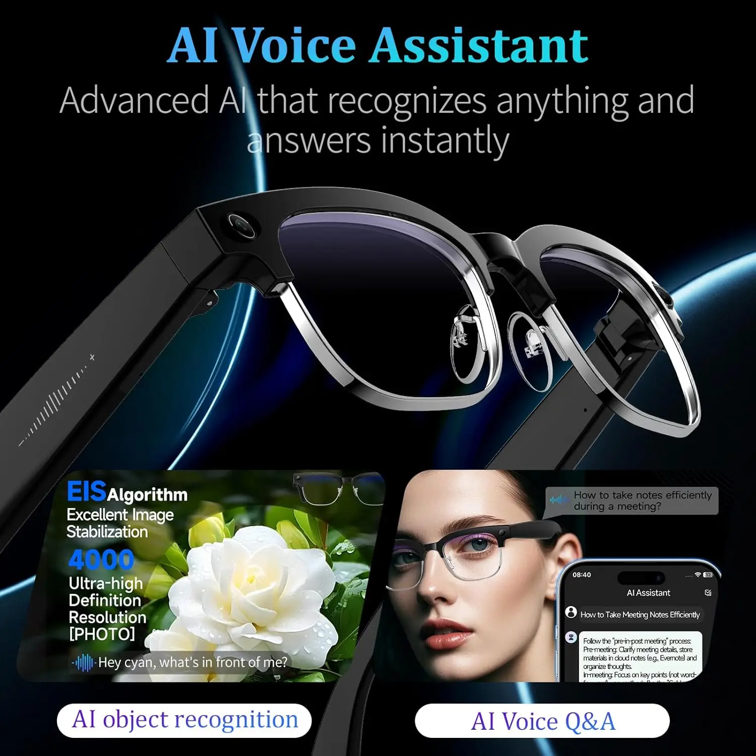2026New 4K 8MP Camera AI-Smart Glasses Voice Assistant Translation Video Recording Waterproof Bluetooth Call Audio Smartglasses - Image 3