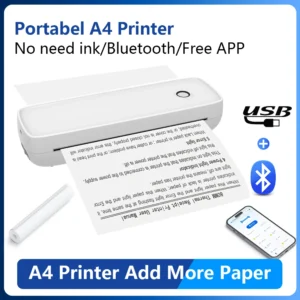 A4 Wireless Bluetooth USB Portable Printer Compatible with Android iOS Phone Support 8.5×11 Inches Thermal Paper