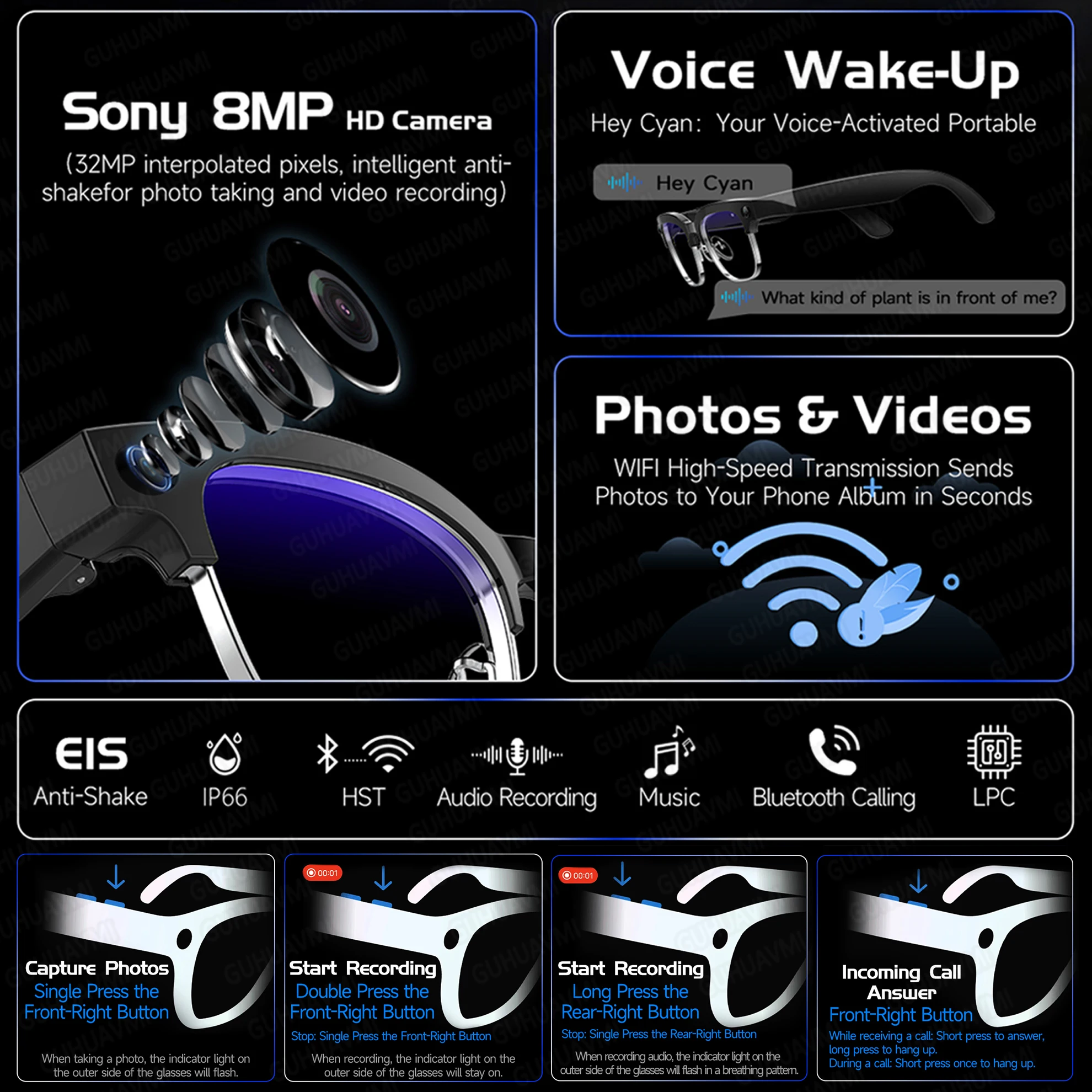 2026New 4K 8MP Camera AI-Smart Glasses Voice Assistant Translation Video Recording Waterproof Bluetooth Call Audio Smartglasses - Image 2