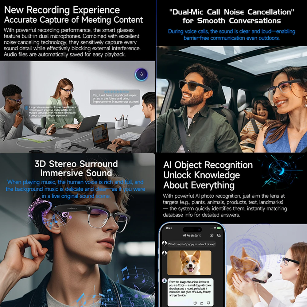 2026New 4K 8MP Camera AI-Smart Glasses Voice Assistant Translation Video Recording Waterproof Bluetooth Call Audio Smartglasses - Image 6