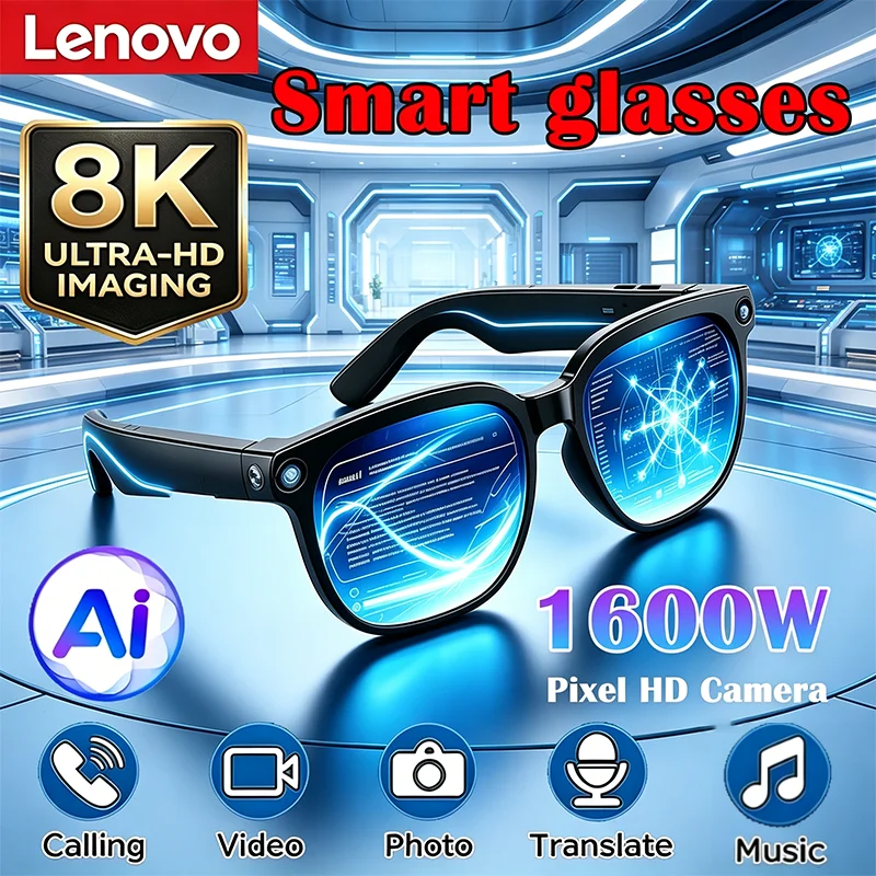 Lenovo 2026 New AI Smart Glasses 8K Touch Control Photo Video Recording Translator Voice Assistant Bluetooth Wireless Sunglasses