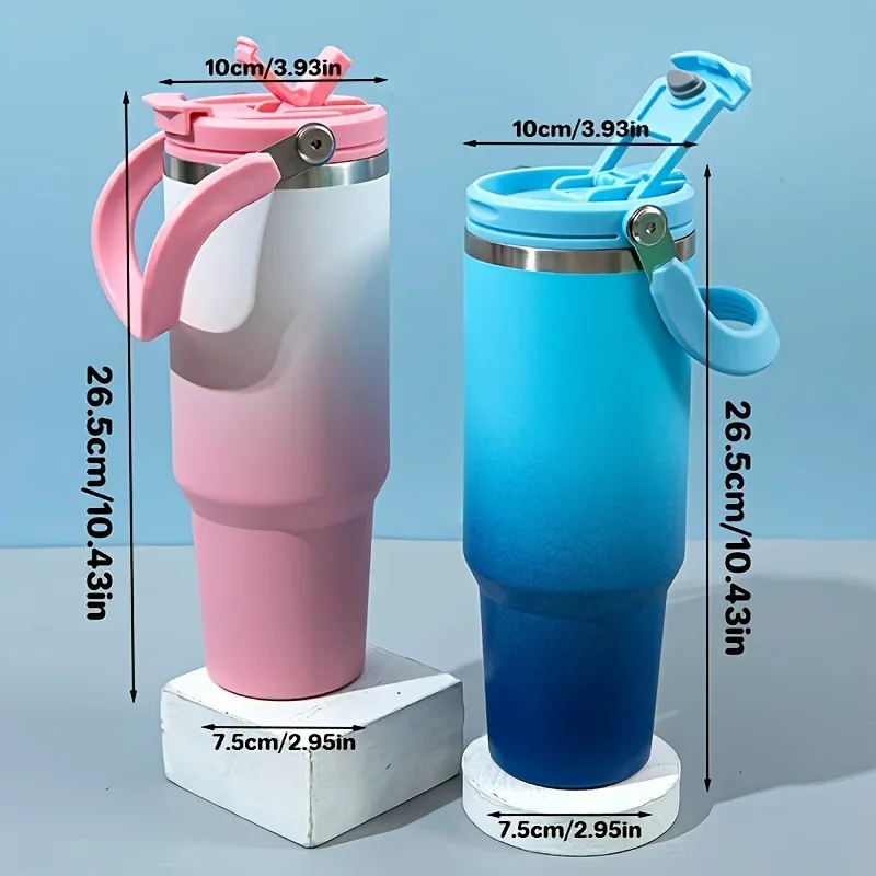 890ML Stainless Steel Thermos Cup Travel Thermos Water Bottle with Straw Keep Cold and Hot Car Coffee Cup Portable Vacuum Flask - Image 6