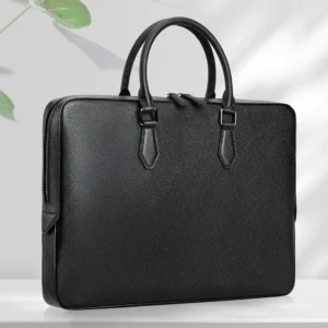 Men's Genuine Leather Briefcase Cross Pattern Large Capacity Laptop Bag Business Minimalist Cowhide Handbag with Premium Feel